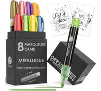 Uuq-8x Marqueur Craie Effacable Metallique - 1mm À 6mm Pointes Interchangeables - Feutres Craie Metallique - Feutre Fenetre Effacable - Feutre Craie Effacable Tableau Noir - Chalk Marker