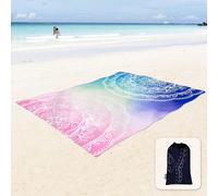 UUQ-Couverture de Plage Douce et Soyeuse, Tapis Anti-Sable avec Poches d`Angle, Sac en Maille, pour fête de Plage, Voyages, Camping et Festival de Musique - Mandala Bleu et Rose, 213 x 185 cm