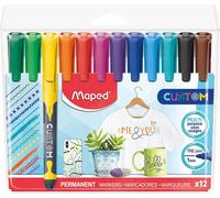Uuq-Custom - Marqueur Permanent Fin Pochette De 12 - Couleurs Assorities - Pointe Fine 2mm - Multi Surface