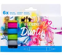 Uuq-Duotip Marqueur À Aquarelle Liquide Set De 6 - Couleurs Basiques Stylos À Double Pointe, Feutre Fin Et Pointe Biseautée Large