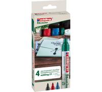 Uuq-Edding 21 Ecoline Marqueur Permanent - Multi-Couleur - Étui De 4 Stylos - Pointe Ronde Fine 1,5-3mm - Sèche Vite - Résiste À L'eau Et À L'essuyage - Carton, Plastique, Bois, Métal - Marqueur Univ
