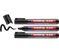 Uuq-Edding 330 Marqueur Permanent - Noir - 3 Stylos - Pointe Biseautée 1-5 Mm - Sèche Vite, Résiste À L'eau Et Aux Frottements - Pour Carton, Plastique, Bois, Métal, Verre