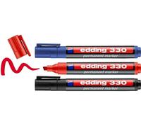 Uuq-Edding 330 Marqueur Permanent - Noir, Rouge, Bleu - 3 Stylos - Pointe Biseautée 1-5 Mm - Sèche Vite, Résiste À L'eau Et Aux Frottements - Pour Carton, Plastique, Bois, Métal, Verre