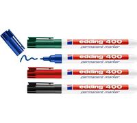 Uuq-Edding 400 Marqueur Permanent - Noir, Rouge, Bleu, Vert - 4 Stylos - Pointe Ronde Fine 1 Mm - S¿¿Che Vite, R¿¿Siste ¿¿ L'eau Et Aux Frottements - Pour Carton, Plastique, Bois, M¿¿Tal, Verre