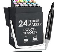 Uuq-Feutre À Alcool Twinmarkers Set De 24 - Feutre Dessin Professionnel - Couleurs Douces Et Intenses - Feutre A Alcool Promarker Pour L'esquisse, Le Dessin, La Peinture, La Mise En Page