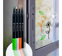 Uuq-Feutre Pour Verre Effacable - 4 Stylo Craie Pour Vitre À Pointe Fine (Blanc, Noir, Orange Et Vert) - Marqueur Craie Fenetre - Idéal Pour Créer Des ?uvres D'art Vibrantes