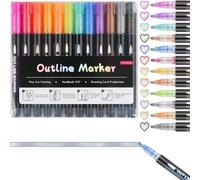 Uuq-Lot De 12 Stylos Outline - Double Ligne - Stylos Magiques Métallisés - Pour Enfants À Partir De 4 Ans - Marqueurs Pour Enfants À Partir De 4 Ans - Marqueurs Pour Bricolage - Cadeaux