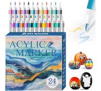 Uuq-Lot De 24 Stylos Acryliques Étanches Pour Pierres, 1 À 2 Mm, Marqueurs Acryliques Pour Pierres, Peinture Acrylique, Marqueurs Acryliques Pour Bois, Toile, Verre, Papier, Céramique