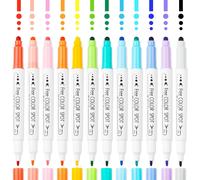 Uuq-Marqueurs À Double Pointe 12 Couleurs Pointe Fine Ronde Pour L'art, Le Coloriage, Le Journal, Le Lettrage À La Main, Les Esquisses, Les Dessins Animés, Les Dessins Illustratifs, Le Dessin