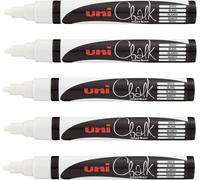 Uuq-Uni Ball - Uni Mitsubishi Pencil - Marqueurs Craie Chalk Marker Pwe-5m - Multi-Usage - Résistant À La Pluie - Idéal Vitre Miroir Tableau Ardoise - Pointe Conique Medium - Lot De 5 - Blanc