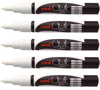 Uuq-- Uni Mitsubishi Pencil - Marqueurs Craie Chalk Marker Pwe-3m - Multi-Usage - Résistant À La Pluie - Idéal Vitre Miroir Tableau Ardoise - Pointe Conique Fine - Lot De 5 - Blanc