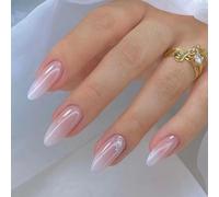 Uur-24 Ongles Press On Effet Gel Forme Amande - French Nude Brillant - Faux Ongles Autocollants - Artificiels Réutilisables Pour Femme, Vernis À Ongles Semi-Permanent Salon