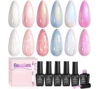 Uur-Beetles Perle Vernis Semi Permanent, Lot De Vernis À Ongles Gels 6 Couleurs Légende De Sirène Miroiter Blanc Rose Bleu Argent, Sèche Sous Lampe Uv/Led, Effet De Fil Coquille Tourbillon Cadeaux Fe