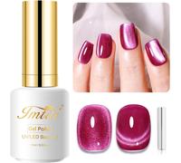 Uur-Cat Eye Gel Nail Polish, 15ml Rose Red Holographic Crystal Diamond Cat Eyes Glitter Uv Soak Off Gel Nail Polish With Magnetic Stick For Nail Art 1pcs
