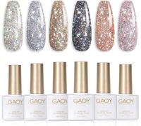 Uur-Chrome Platinum Glitter Gel Vernis À Ongles Lot De 6 Couleurs Y Compris Sparkly Shiny Noir Argent Rose Gel Polish Kit U V Led Soak Off Vernis À Ongles Maison Diy Manucure Nail Salon Vernis
