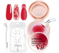 Uur-Cushion Gradient Painting Gel, Ombre Nails Aura Nails Full Coverage Precise Control Of Each Dip 100 Pcs Spong & Grabbing Pen Matte Effect Non-Wipe Long Lasting Soak Off Uv Led, Set Red