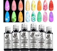 Uur-Lot De 6 Vernis À Ongles Gel Uv Led Soak Off Avec Base Mate No Wipe Top Coat Non-Acid Ph Bond 5 In 1 Builder Base Nail Blooming Gel Glow In The Dark Top Coat Cadeau Femme C201
