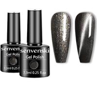 Uur-Senvenski Gris Noir Vernis Semi Permanent, Gris Oeil De Chat Aimanté Magnétique Cat Eye Vernis À Ongles Noir Gel Shellac Uv Led Art Kit Pour French Manucure (Cs2-011)