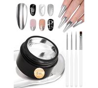 Uur-Vernis À Ongles En Gel Effet Miroir Argenté Métallisé Set,Gel Métallique À Peindre,Holographique Réfléchissant 3d,Vernis À Ongle Gel Soak Off Uv/Led Pour Nail Art Salon Diy,Avec 4 Pinceaux De Nai