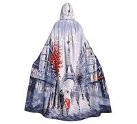 Uusnwaa Cape à capuche avec imprimé artistique de la Tour Eiffel de Paris City Tree - Cape avec capuche - Cape médiévale de la Renaissance pour homme et femme - Costume d'Halloween et de costumade