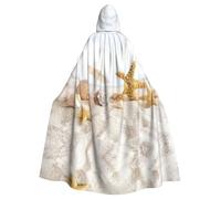 Uusnwaa Cape à capuche avec imprimé coquillages, étoile de mer sur la plage, cape avec capuche, cape médiévale de la Renaissance pour homme et femme, costume d'Halloween et de cosplay