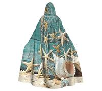 Uusnwaa Cape à capuche avec imprimé étoile de mer et coquillages, cape avec capuche, cape médiévale de la Renaissance pour homme et femme, costume d'Halloween et de cosplay