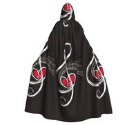 Uusnwaa Cape à capuche avec imprimé symboles musicaux et amour, cape avec capuche médiévale de la Renaissance pour homme et femme, costume d'Halloween et de cosplay