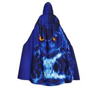 Uusnwaa Cape à capuche bleue avec imprimé hibou, cape avec capuche médiévale de la Renaissance pour homme et femme, costume d'Halloween et de cosplay