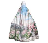 Uusnwaa Cape à capuche de Paris Tour Eiffel avec fleurs imprimées, cape avec capuche, cape médiévale de la Renaissance pour homme et femme, costume d'Halloween et de cosplay