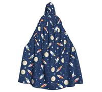 Uusnwaa Cape à capuche imprimée fusée dans l'espace, cape avec capuche médiévale Renaissance pour homme et femme, costume d'Halloween et de cosplay