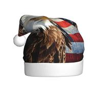 Uusnwaa Chapeau de Noël avec drapeau américain imprimé aigle de feu, chapeau de Père Noël unisexe pour adultes, chapeau de Noël épais pour fête du Nouvel An