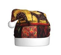 Uusnwaa Chapeau de Noël imprimé éléphant africain patchwork, chapeau de Père Noël unisexe pour adultes, chapeau de Noël épais pour fête du Nouvel An