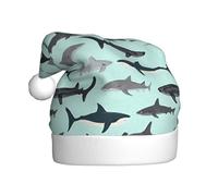 Uusnwaa Chapeau de Noël imprimé requin, chapeau de Père Noël unisexe pour adultes, chapeau de Noël épais pour fête du Nouvel An