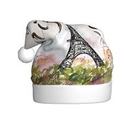 Uusnwaa Chapeau de Noël imprimé Tour Eiffel, chapeau de Père Noël unisexe pour adultes, chapeau de Noël épais pour fête du Nouvel An