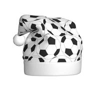 Uusnwaa Chapeau de Noël noir et blanc imprimé ballon de football, chapeau de Père Noël unisexe pour adultes, chapeau de Noël épais pour fête du Nouvel An