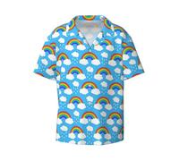 Uusnwaa Chemise décontractée et élégante à manches courtes boutonnée pour homme, motif nuages arc-en-ciel, gouttes de pluie, haut d'été avec poche, Noir , S