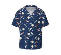 Uusnwaa Chemise décontractée et élégante à manches courtes pour homme - Imprimé fusée dans l'espace - Haut d'été avec poche, Noir , S