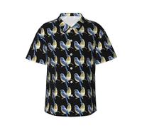 Uusnwaa Chemise hawaïenne à deux oiseaux pour homme, chemise d'été décontractée à manches courtes boutonnée avec poche poitrine gauche (S-3XL), Noir , XL