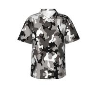 Uusnwaa Chemise hawaïenne à imprimé camouflage gris blanc pour homme, chemise d'été décontractée à manches courtes boutonnée avec poche poitrine gauche (S-3XL), Noir , 3XL