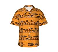 Uusnwaa Chemise hawaïenne à imprimé d'animaux africains pour homme, chemise d'été décontractée à manches courtes boutonnée avec poche poitrine gauche (S-3XL), Noir , S