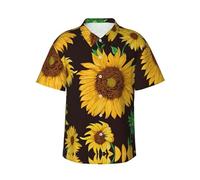 Uusnwaa Chemise hawaïenne à imprimé tournesol pour homme, chemise d'été à manches courtes décontractée boutonnée avec poche poitrine gauche (S-3XL), Noir , S