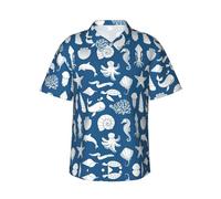 Uusnwaa Chemise hawaïenne à imprimé vie marine sous-marine pour homme, chemise d'été décontractée à manches courtes boutonnée avec poche poitrine gauche (S à 3XL), Noir , XXL
