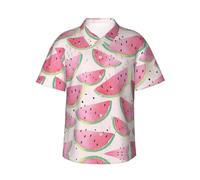 Uusnwaa Chemise hawaïenne à manches courtes avec poche poitrine gauche pour homme Motif pastèque, Noir , L