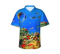 Uusnwaa Chemise hawaïenne à motif poisson de mer pour homme, chemise d'été décontractée à manches courtes boutonnée avec poche poitrine gauche (S-3XL), Noir , 3XL
