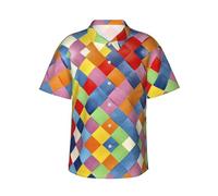 Uusnwaa Chemise hawaïenne colorée à carreaux pour homme, chemise d'été à manches courtes décontractée boutonnée avec poche poitrine gauche (S-3XL), Noir , XXL