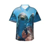 Uusnwaa Chemise hawaïenne drôle dauphin qui vous regarde, chemise imprimée, chemise d'été décontractée à manches courtes boutonnée avec poche poitrine gauche (S-3XL), Noir , XXL