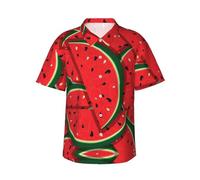 Uusnwaa Chemise hawaïenne rouge à imprimé pastèque pour homme, chemise d'été à manches courtes décontractée boutonnée avec poche poitrine gauche (S-3XL), Noir , L