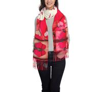 Uusnwaa Écharpe à imprimé cœurs rouges pour femme, écharpe douce au toucher cachemire pour femme, écharpe chaude pour l'automne et l'hiver, châle à franges tendance