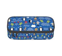 Uusnwaa Grande trousse à fermeture éclair avec poche en maille pour l'école Motif pingouin et tortue