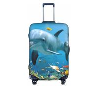 Uusnwaa Housse de bagage lavable avec fermeture éclair dissimulée Motif dauphin qui vous regarde, accessoires essentiels de voyage, blanc, L